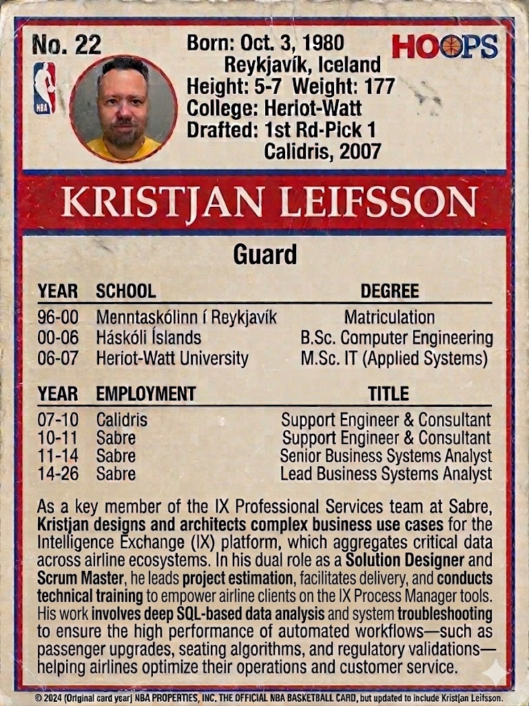 Kristján Leifsson — Basketball card back